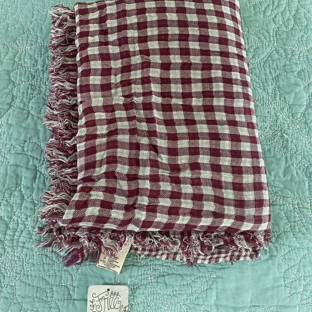 Free People Burgundy and White Checkered Scarf